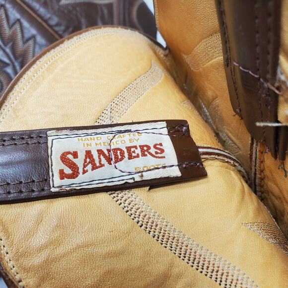 Sanders Boots Men 9.5 E WIDE Two Tone Brown Leather Retro Cowboy Western Vintage - Picture 14 of 16